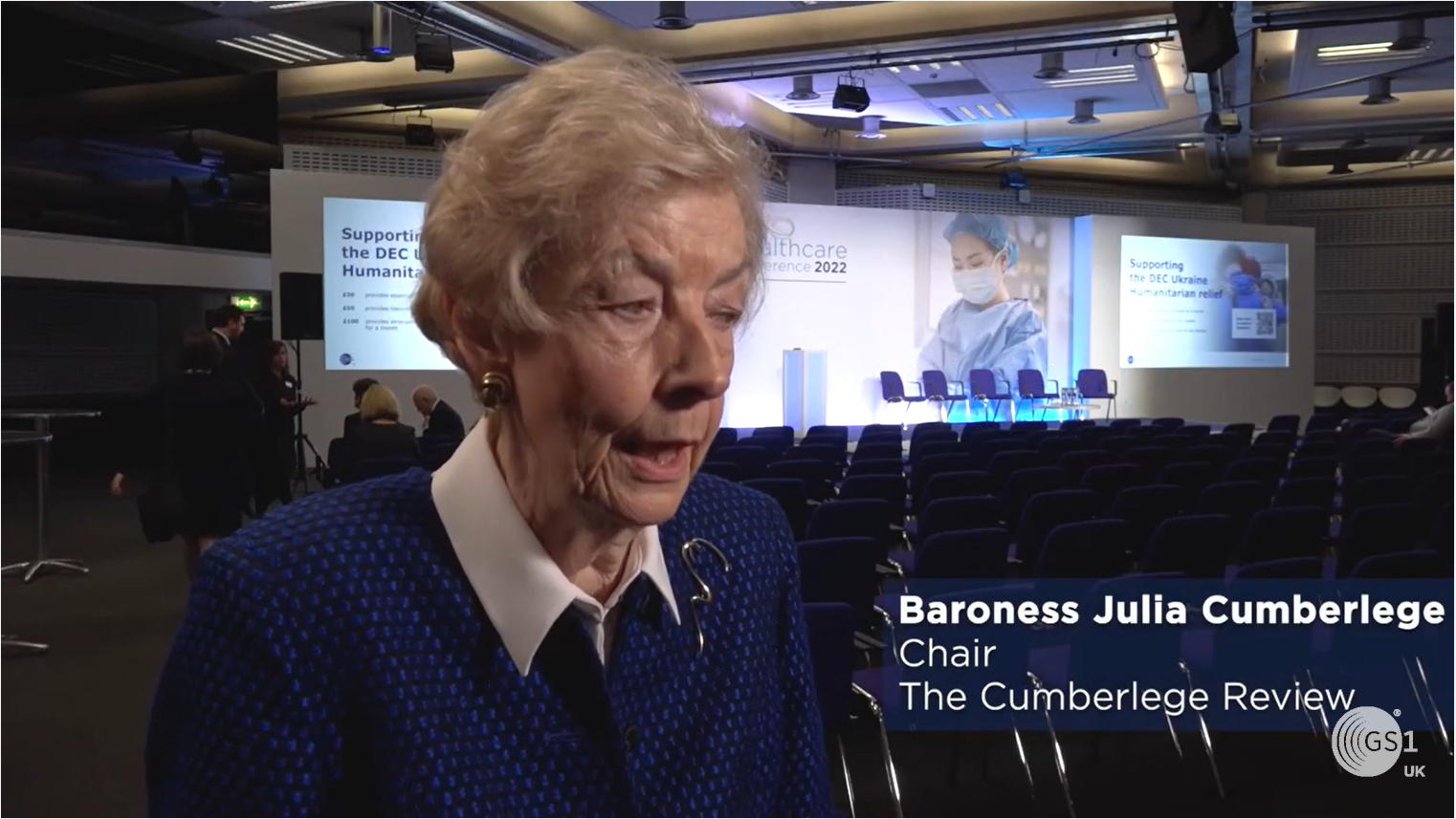 Baroness Julia Cumberlege being interviewed at a GS1 conference